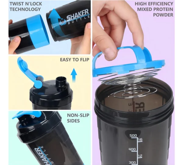 D_NQ_NP_2X_813218-MLU78548133323_082024-F Vaso Proteina Botella AZUL Shaker Para Batido Botella Gym 3 En 1