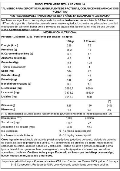 PACK PODEROSO - Proteína Muscletech Vainilla 4 lb + Nutrex Caffeine 200 mg (60 un)
