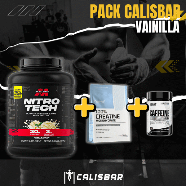 PACK CALISBAR VAINILLA PACK CALISBAR - Proteína Muscletech Vainilla 4 lb + Nutrex Caffeine 200 mg (60 un) + Creatina Ostrovit 300 gr