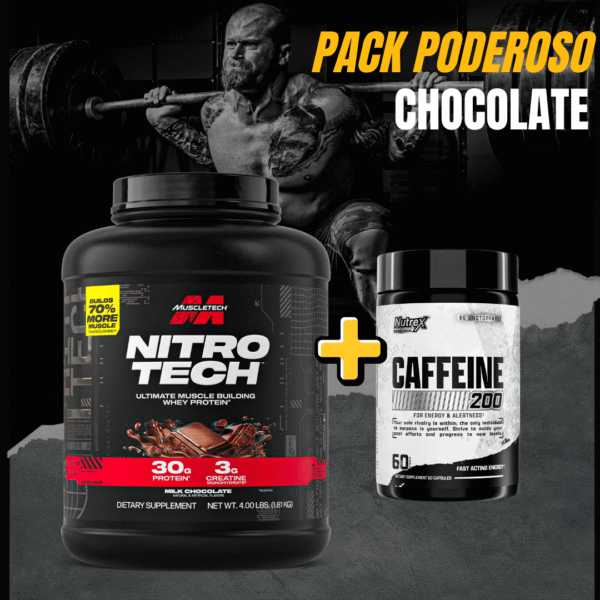 PACK PODEROSO CHOCOLATE PACK PODEROSO - Proteína Muscletech Chocolate 4 lb + Nutrex Caffeine 200 mg (60 un)