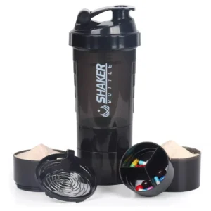 Vaso Proteina Botella NEGRA Shaker Para Batido Botella Gym 3 En 1