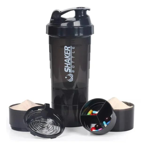 shaker negro Vaso Proteina Botella NEGRA Shaker Para Batido Botella Gym 3 En 1